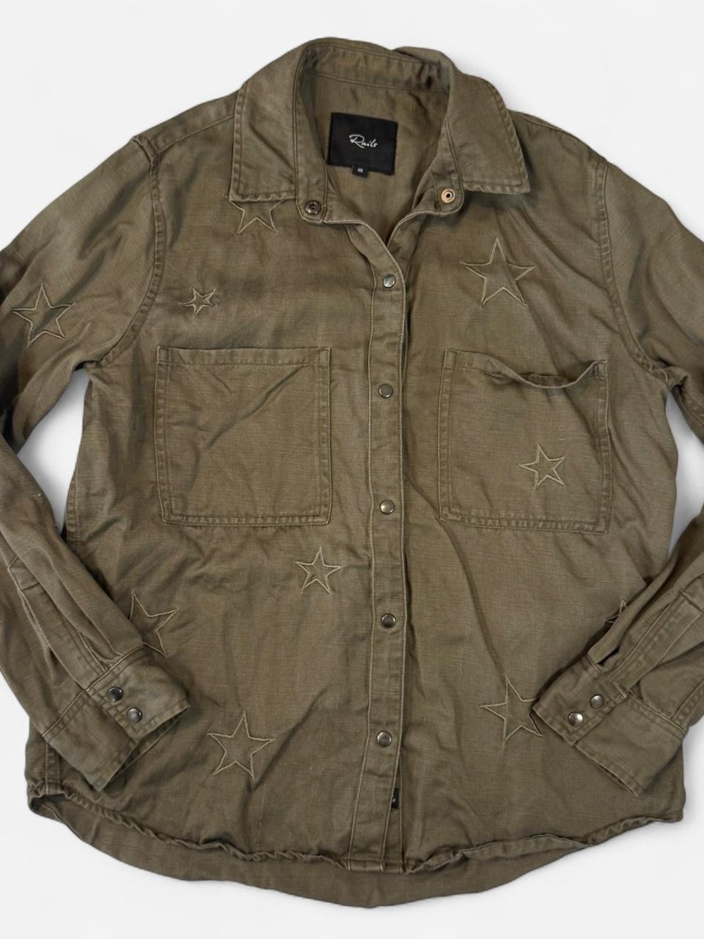 Rails Marcel Olive Green Embroidered Stars Button-Down Shirt